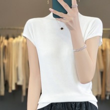 薄款天丝短袖T恤女夏新款套头宽松针织打底衫半袖百搭半高领上衣