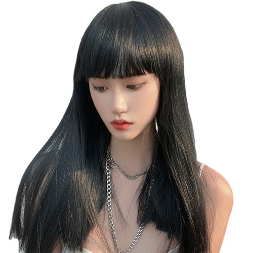 Manufacturer wholesales the same Lisa wig for women with medium and long hair, Internet celebrity comic bangs, clavicle hair, Korean hairstyle, full headgear