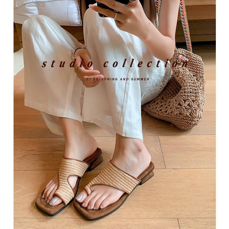 Dép sandal xỏ ngón nữ gót vuông mũi vuông phối màu thời trang — Kiểu dây buộc, Phong cách đơn giản chi tiết 16