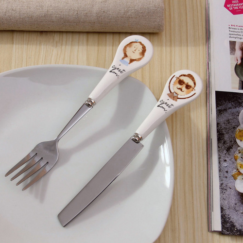 zakka Nordic creative stainless steel knife, fork, soup spoon, western tableware set creative gift cute wholesale