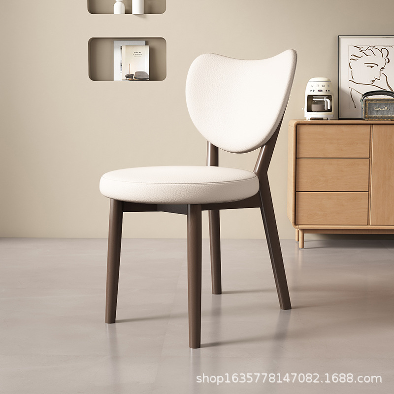 Silla de comedor de madera sólida retro nórdica, silla de comedor moderna y simple, respaldo de cuero suave, taburete de comedor de hotel antiguo