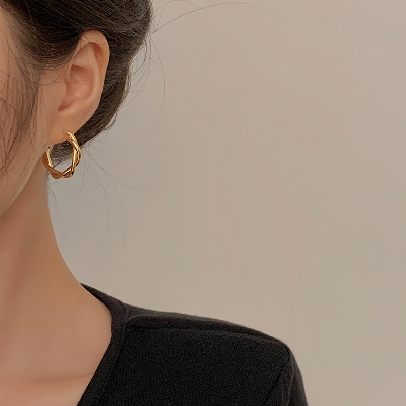 Designer Style Circle Cool Style Earrings Feminine Temperament Simple Fried Dough Twists Earrings Earrings Earrings Premium Earrings Female_voghion.com