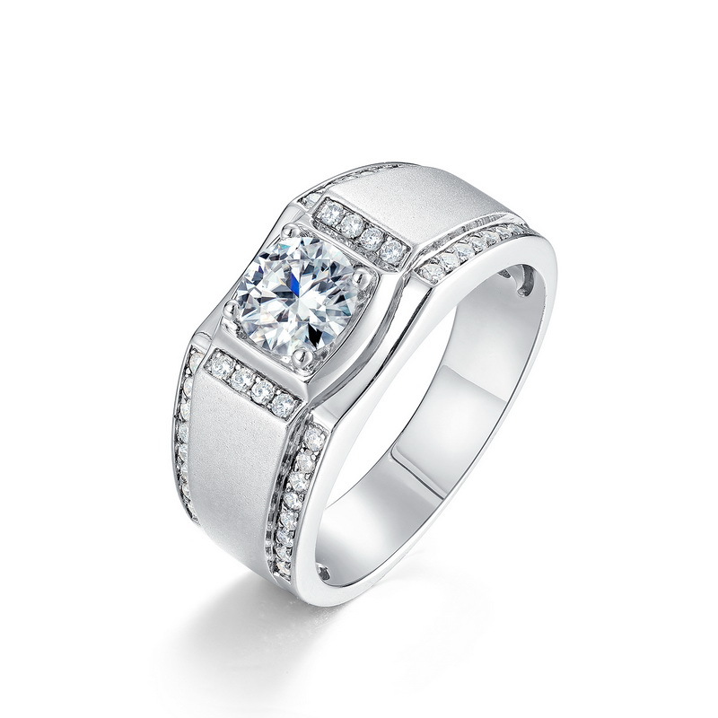 Recolección de calor transfronteriza brillante 1 quilate moissanita anillo masculino S925 plata con incrustaciones de color tesoro anillo de bodas atmósfera europea y americana lujo ligero