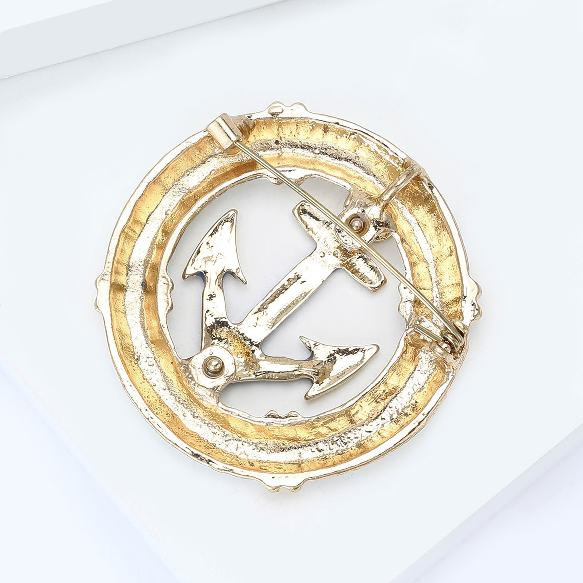 Fashion all-match dress suit collar pin round three-dimensional enamel oil drop rudder anchor brooch Navy style pin