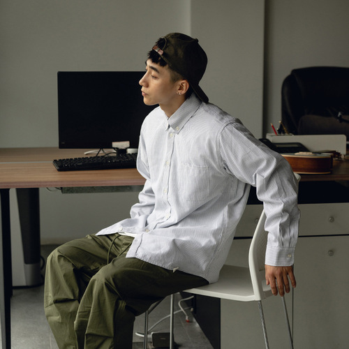 TRS Men's|24SS Japanese Workwear Oxford Fabric Distressed Wash Overshouldered Collar Shirt for Men and Women Long Sleeve Shirt
