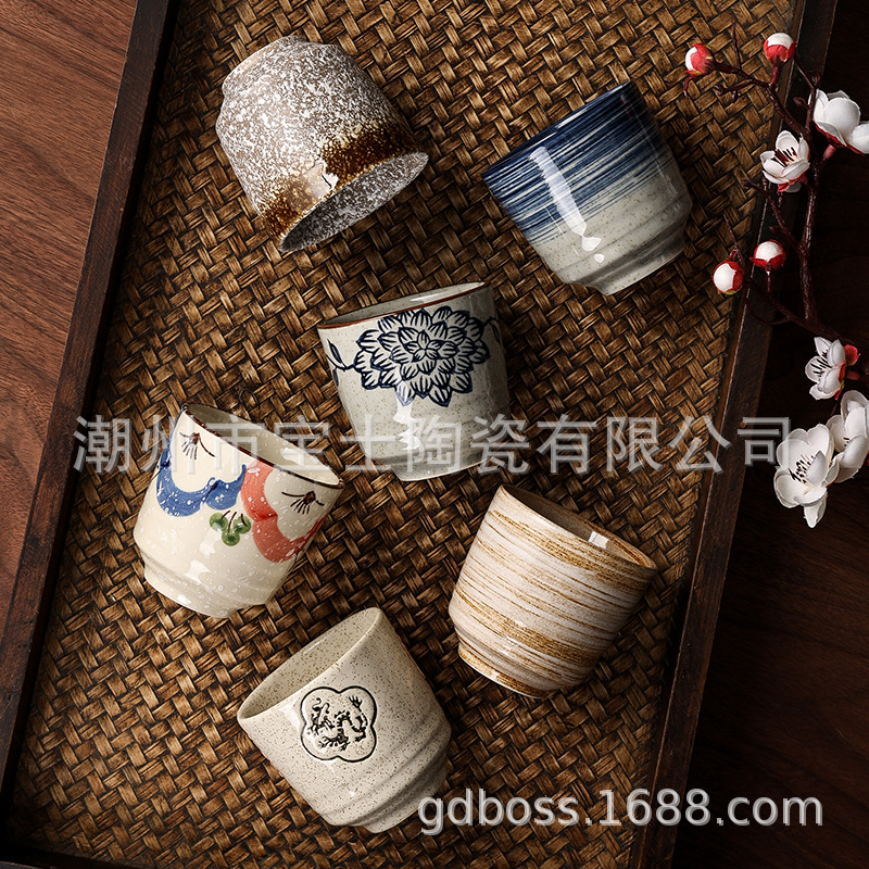 日式手绘陶瓷功夫茶杯小酒杯酒店瓷耐热加厚家用中国风品茗杯轻奢