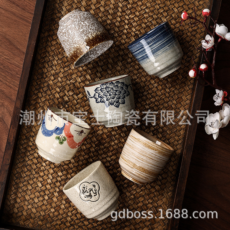 Japanese-Style Hand-Painted Ceramic Kung Fu Tea Cup, Small Wine Cup, Hotel Porcelain, Heat-Resistant, Thickened, Household Chinese-Style Tasting Cup, White Porcelain