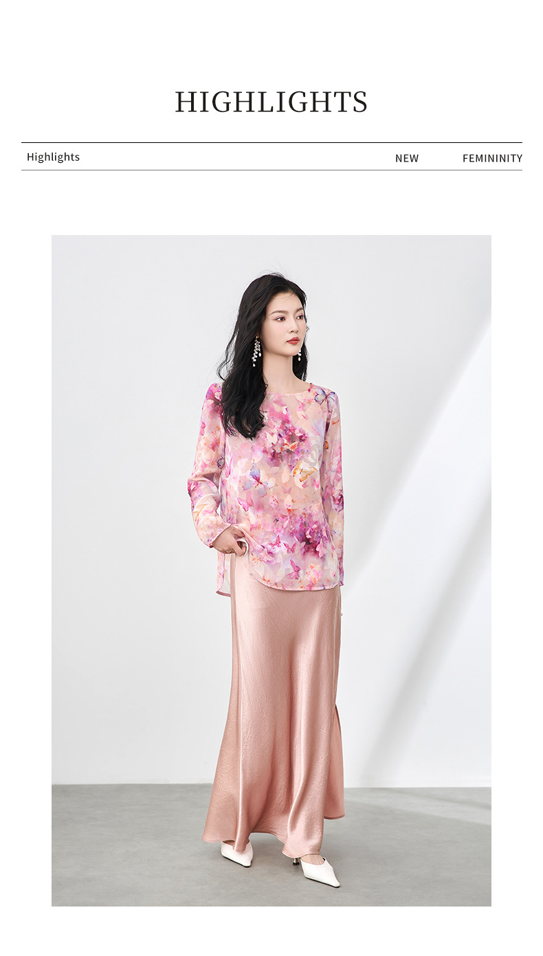 Áo sơ mi cổ tròn phong cách Tân Trung Hoa, chất liệu voan cắt hoa thanh lịch, tay ngắn mùa hè — Hoa bướm màu hồng chi tiết 6