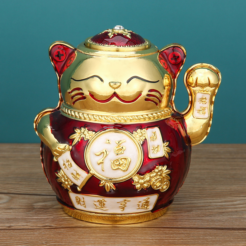 Lucky Cat Toothpick Holder for Home Living Room, Press-Button Automatic Toothpick Box, Creative Light Luxury Cute Toothpick Bucket Ornament
