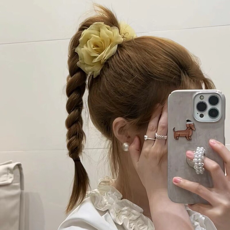 韓国の東大門と同じスタイルのガーゼフラワー甘いヘアピン椿グリッパーボールヘッドポニーテールエレガントなヘアアクセサリーシャーククリップ|undefined