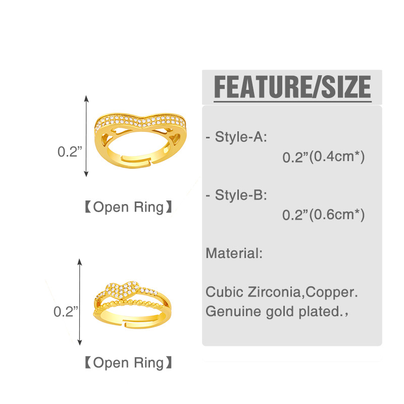 Korea Simple Heart-shape Zircon Open Ring display picture 1