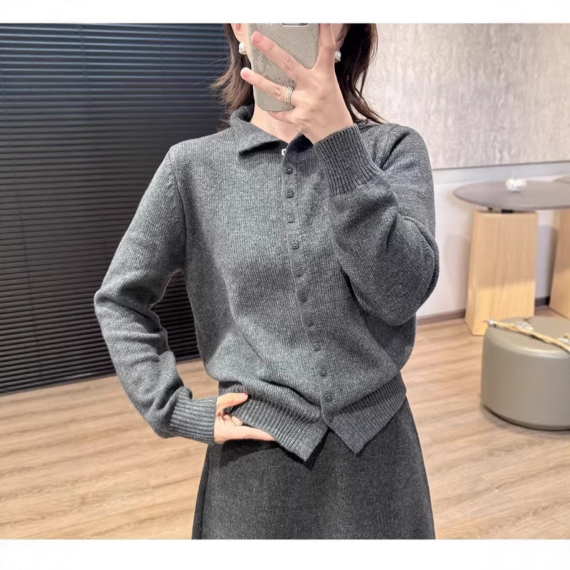 Cj1121 Slimming Sweater with Straight Shoulder Design [Good Fit] Elegant Turn-Down Collar, Waist-Cinching Rabbit Wool Knit