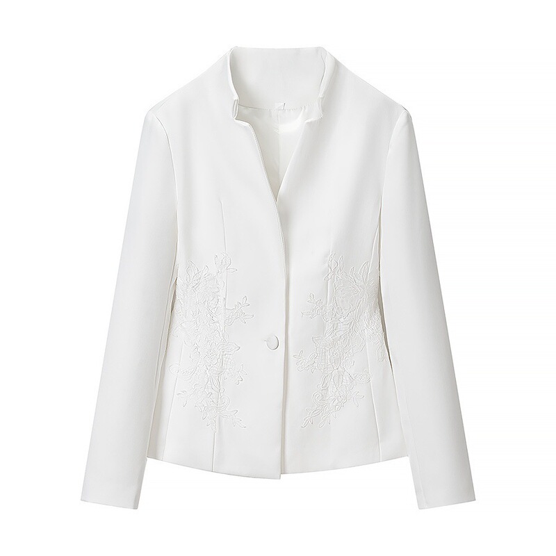 Cross-Border Wholesale Women's New Style V-Neck Single-Button Pleated Waist-Cinching Embroidered Blazer Cross-Border Wholesale Women's New Style V-Neck Single-Button Pleated Waist-Cinching Embroidered Blazer