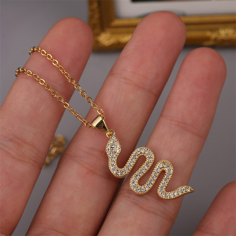 Fashion Long Copper Inlaid Zirconium Zodiac Snake Necklace display picture 4