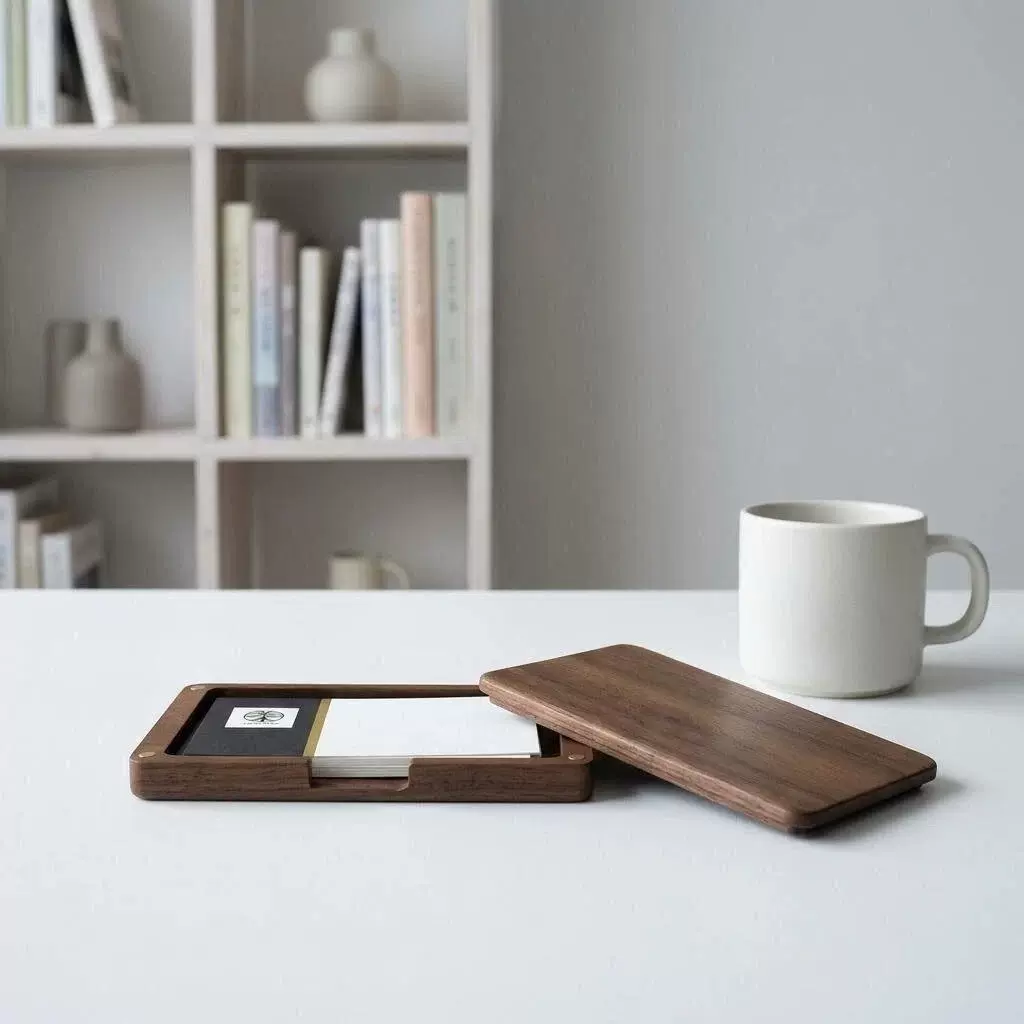 便携式整木质名片盒男女商务礼品名片夹实木信用卡片盒长方磁扣盒