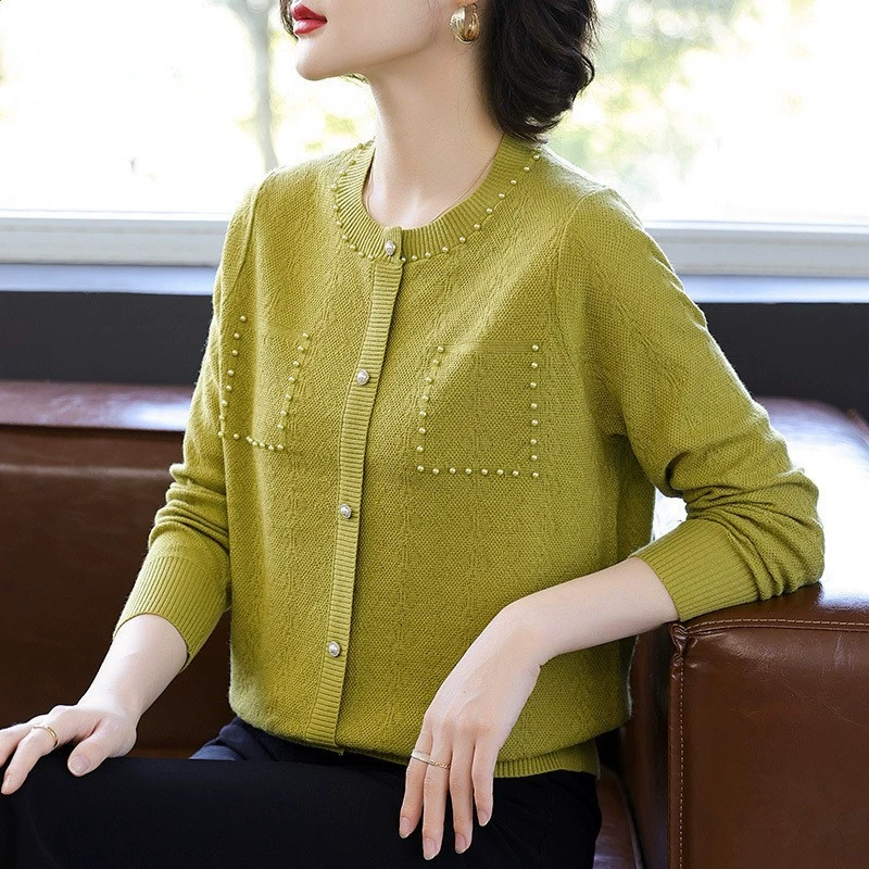 Мама весенне-осенняя одежда Рубашка в стиле Шанель, женская одежда среднего возраста, широкая, женский темперамент среднего и пожилого возраста, тонкий вязаный костюм