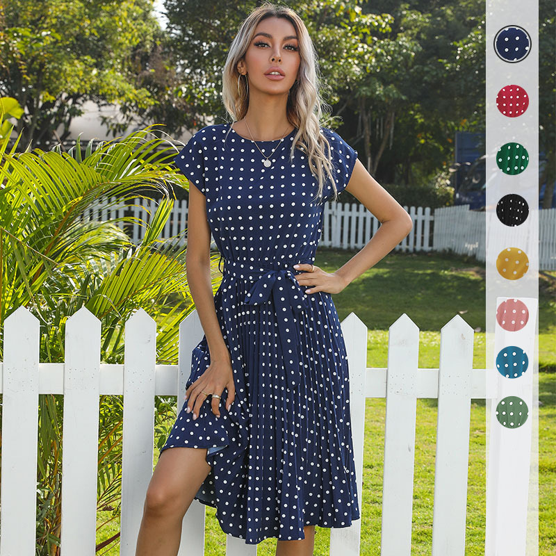 【Bai Fen Zhi Yi】Amazon's Summer Best-Selling Hot Item: European and American Retro Elegant Short-Sleeved Polka Dot Pleated Dress 【Bai Fen Zhi Yi】Amazon's Summer Best-Selling Hot Item: European and American Retro Elegant Short-Sleeved Polka Dot Pleated Dress
