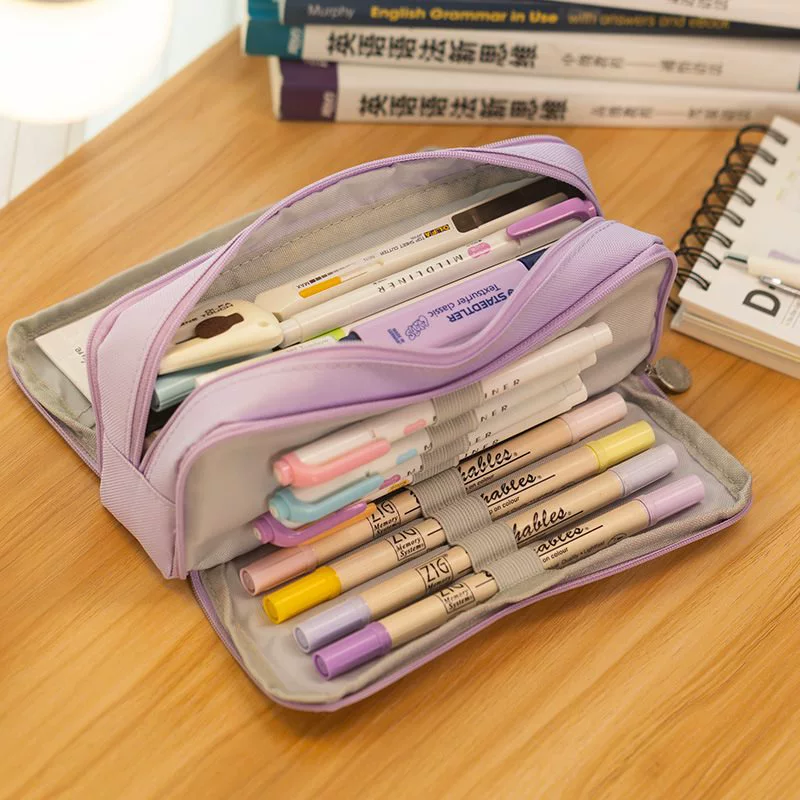 Capacious multilayer Japanese pencil case for students, for secondary school
