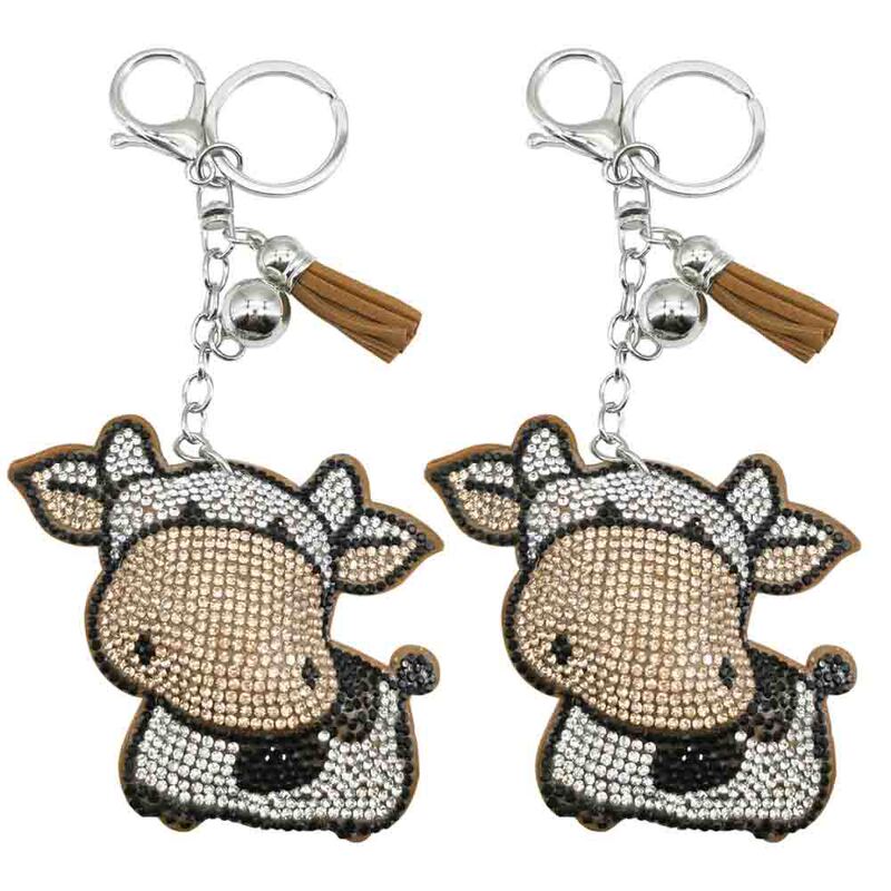 Creative Cartoon New Diamond-encrusted Cow Keychain Hot Rings Animal Key Chain Women's Bag Key Hanging Ornaments