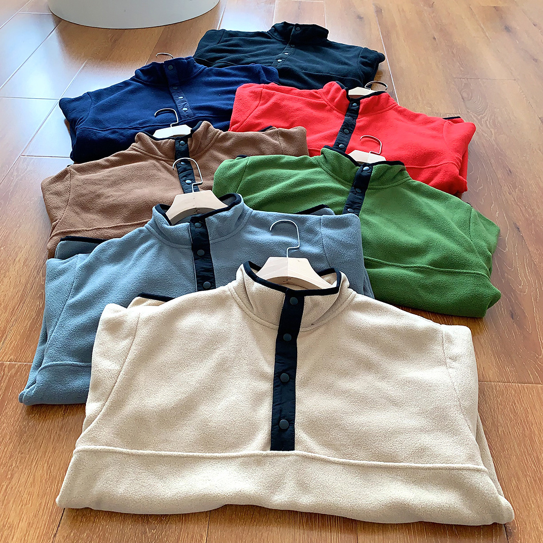 七色齊發!島國單!秋冬新款戶外半拉鏈情侶開襟立領搖粒絨衛衣外套