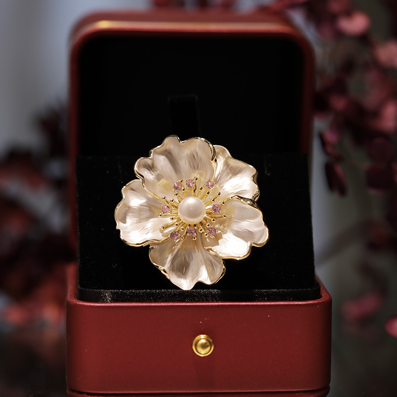 Französische Vintage Pfingstrose Brosche, Natürliche Süßwasserperlen Blumennadel_voghion.com