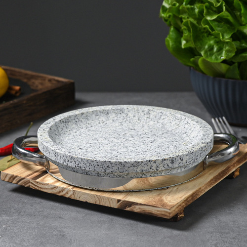 Natural stone pot, stone pot, stone bowl, stone plate, stone board cuisine, mixed rice, grilled meat, hot pot, shallow baking tray, thick stone board pot