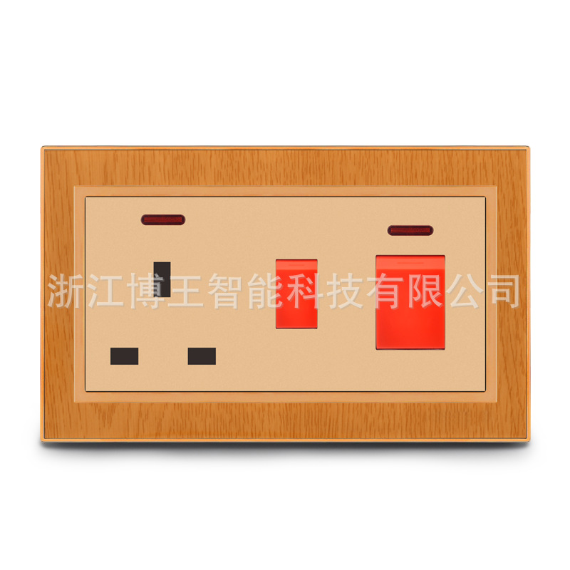 亚克力木纹墙壁开关13A插座 45A 13A带指示灯可制定logo外贸