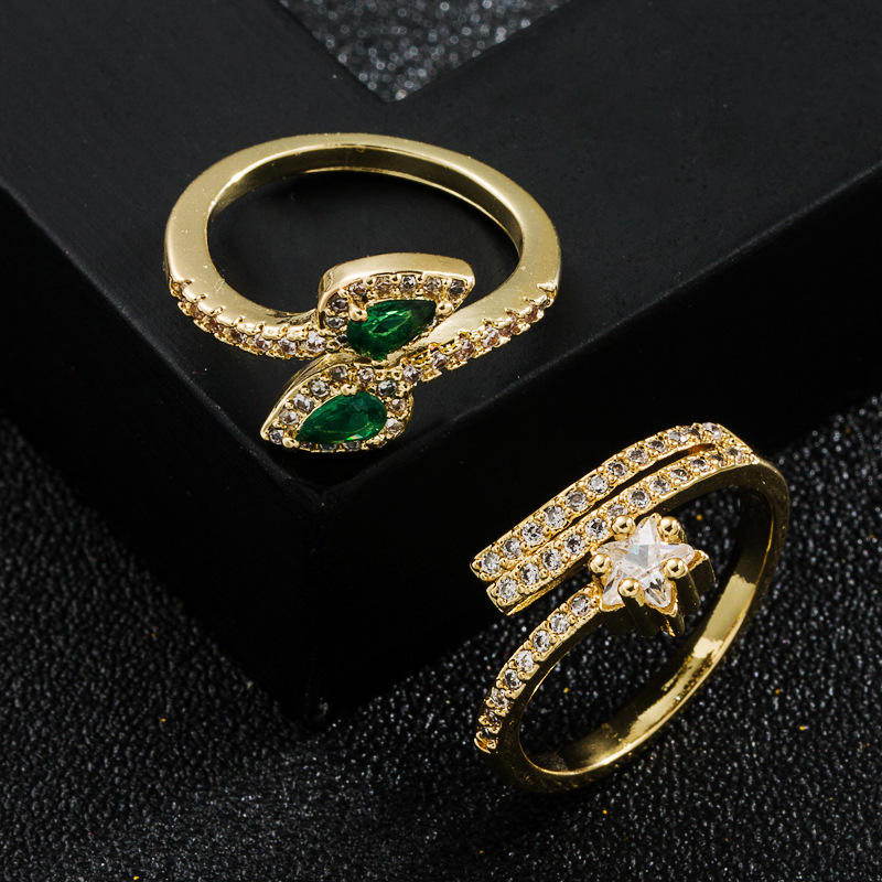 Fashion Copper Plated Real Gold Micro Inlaid Green Zircon Ring Wholesale display picture 3