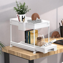 跨境抽拉式双层置物架厨房下水槽拆装储物台面香料架调料收纳架