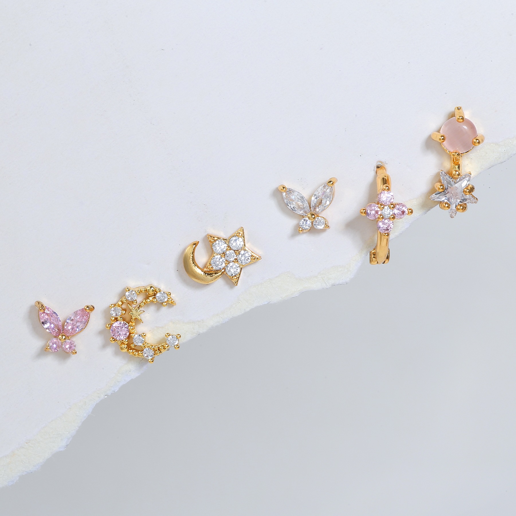 Zircon Inlay Material Fashion Star Moon Butterfly Copper Inlay Zircon Earrings 1 Set