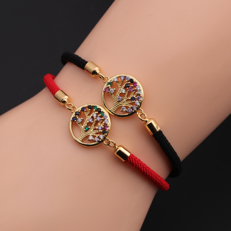 Copper Zircon Geometry Bracelet Fashion Tree of Life Star Aircraft Bracelet Wholesale