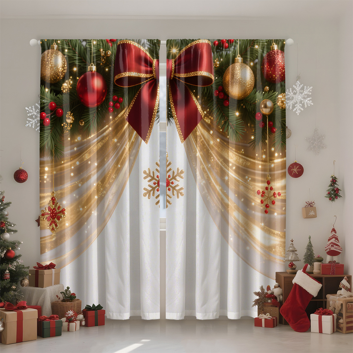 Amazon transfronteriza impresión digital de cortinas de Navidad sombreado decoración de Navidad europea y americana TEMU