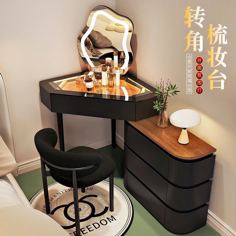 Simple modern small apartment corner dressing table, triangular solid wood makeup table, bedroom corner side cabinet with multi-functional storage