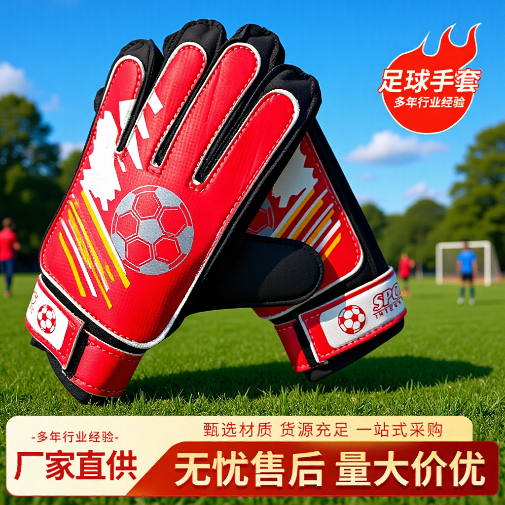 Wholesale Football Gloves, Non-Slip, Wear-Resistant, Breathable Palm Surface, Sweat-Absorbent Wrist Guards, Thickened Cushioning, High Elasticity, Snug Fit for Goalkeepers