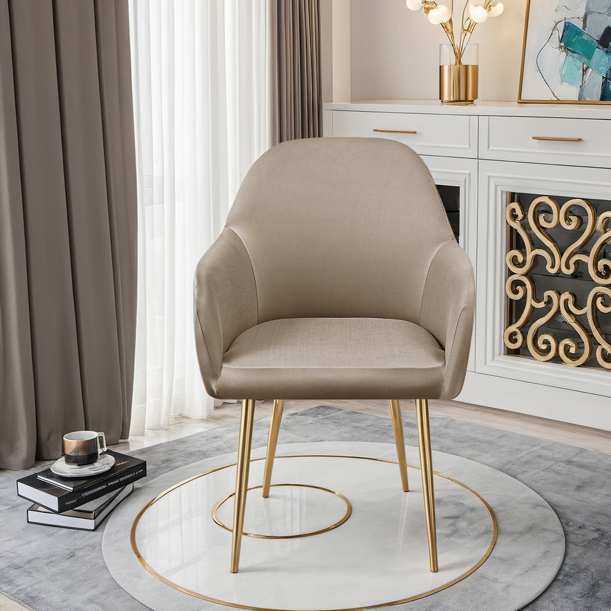 Transfronterizo 75D seda de leche impermeable nueva cubierta de silla curva reposabrazos altos cubierta de silla elástica de forma especial cubierta de silla de comedor de hotel TEMU