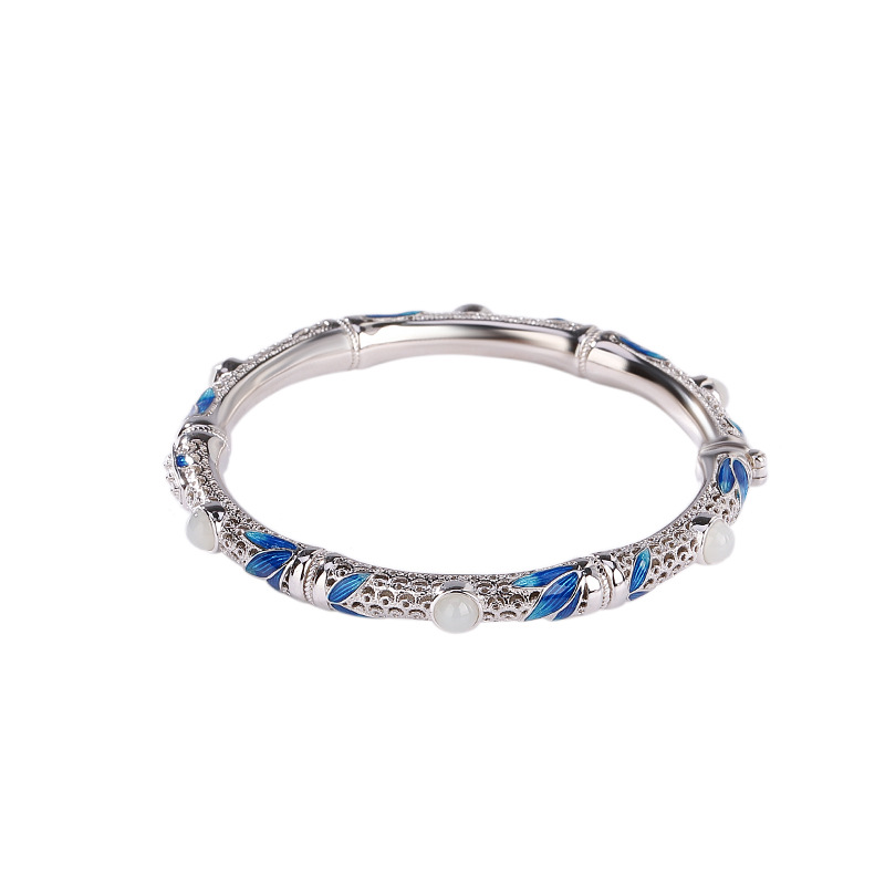 Vòng tay bạc S925 lá tre ngọc bích — Một chiếc