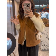 欧货两面穿羊羔毛马甲女2025秋冬宽松皮毛一体背心坎肩鹿皮绒马夹