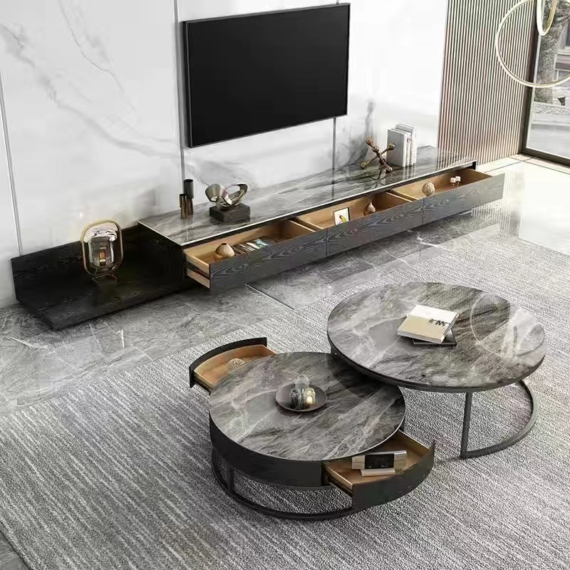 Luz y lujo moderno y simple nórdico brillante tablero de roca de alta calidad mesa de té gabinete de televisión combinación de pequeña casa mesa redonda image 21