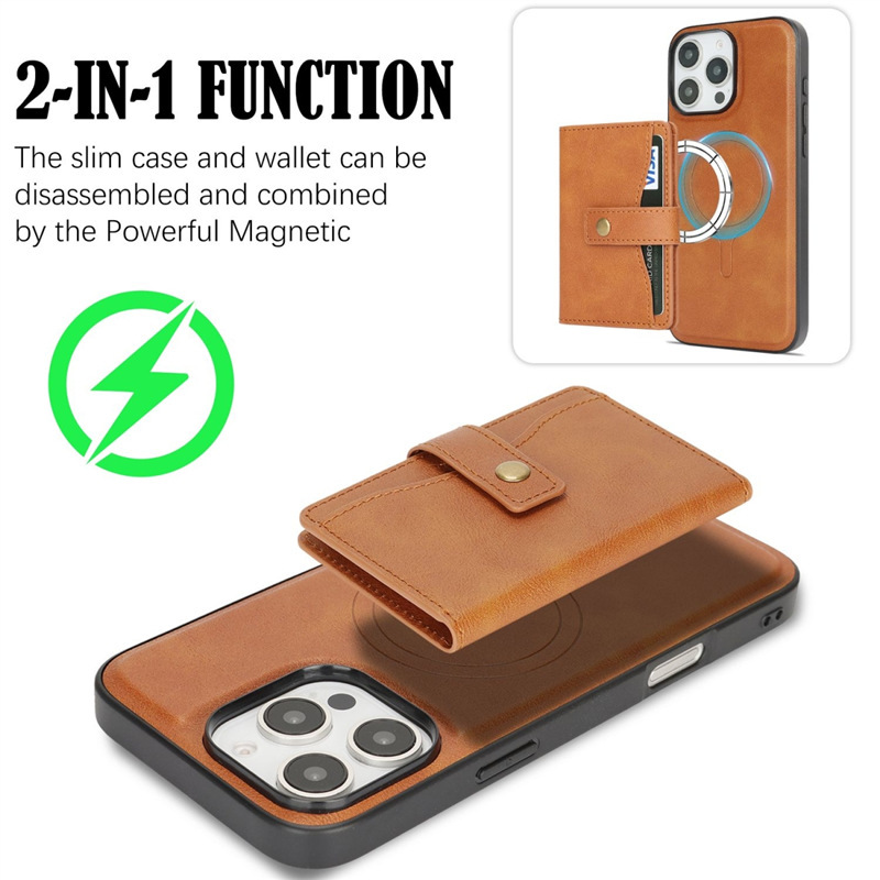 New Apple 15 Mobile Phone Case iPhone 16 New 13 Protective Cover 14 Magnetic Stand Two-In-One Card Holder Wallet
