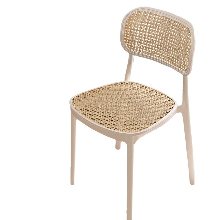 Silla de plástico Silla de comedor hogar suave cojín comedor cómodo larga sentada respaldo al aire libre Silla de ocio Ratán tejido simple comercial