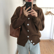 韩版复古洋气宽松慵懒风毛衣外套女装2025秋冬新款翻领针织开衫女