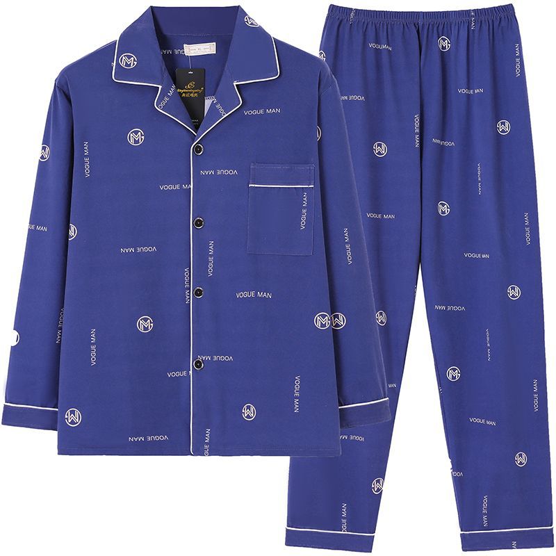 Pijamas pantalones de manga larga para hombre primavera y otoño verano más tamaño % Algodón puro verde de mediana edad cardigan homewear traje de dos piezas