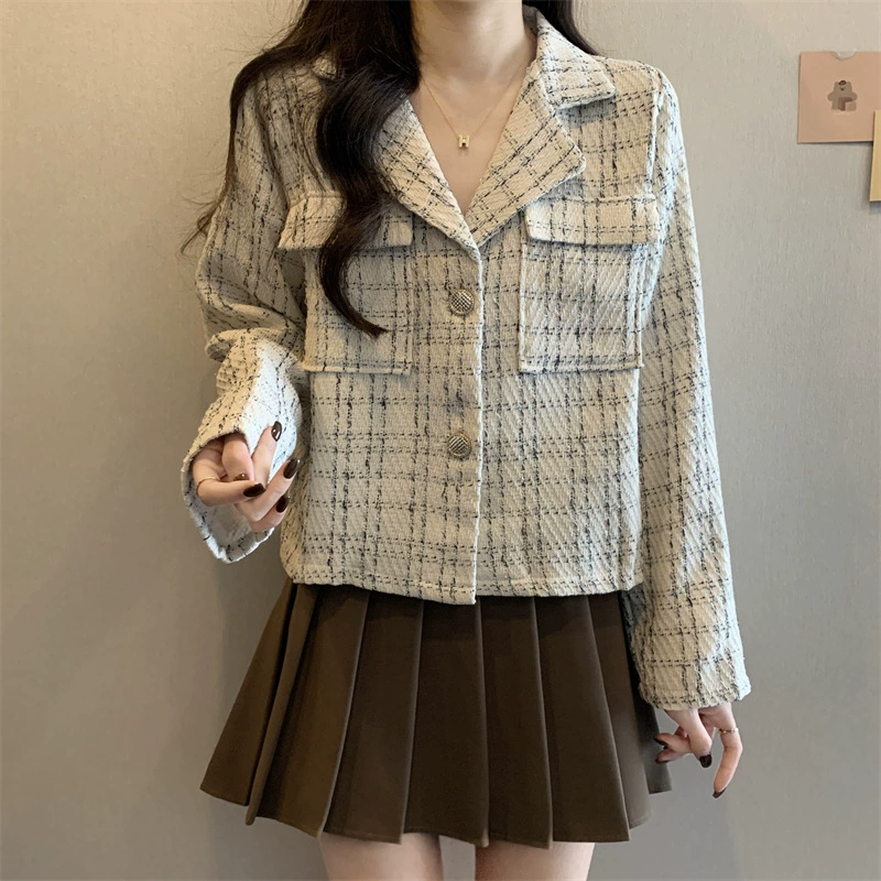Короткая кофта с длинным рукавом, куртка, стиль Chanel, свободный прямой силуэт, обтягивающий силуэт
