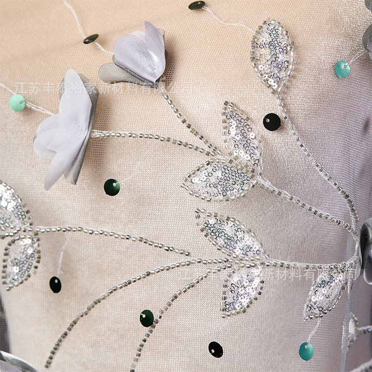 Nueva tela de encaje sequinilla de encaje bordado cuentas tridimensionales flores tela de bordado cuentas de tela bordada