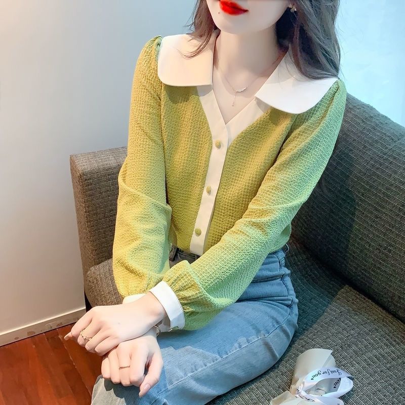 Retro Button-Up Stand-Up Collar Shirt, Autumn New National Style Half Turtleneck Temperament Top, Women's Lantern Sleeve Shirt