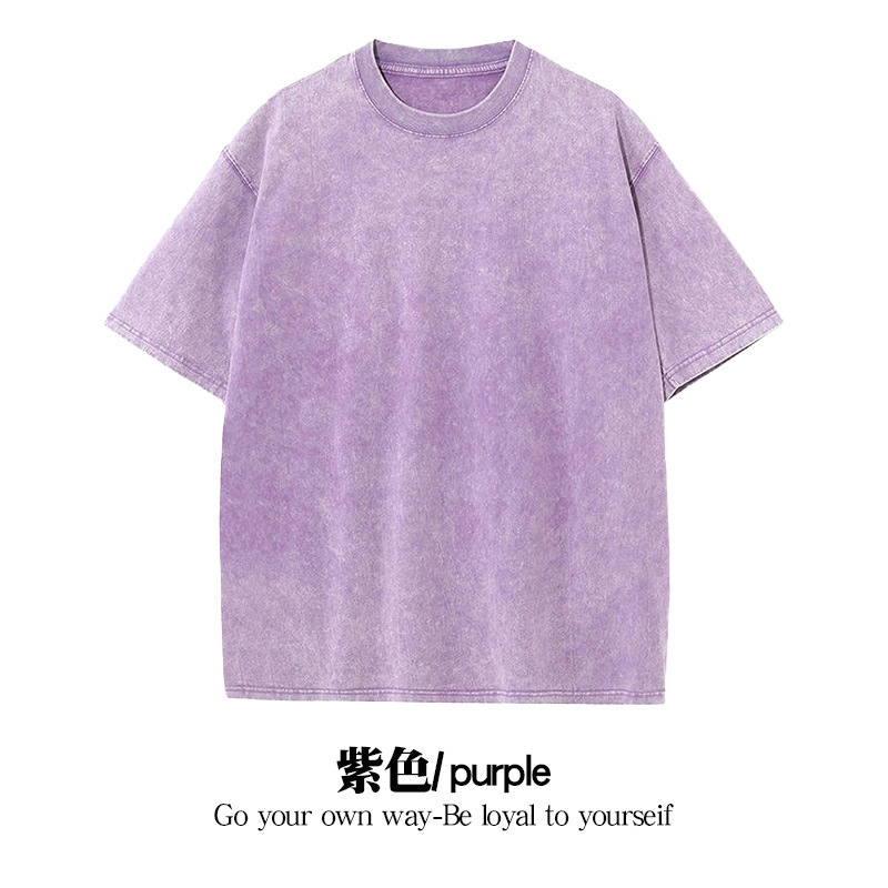 Camiseta de algodón desgastada con lavado de código de belleza transfronterizo de 230g Camiseta retro de manga corta con hombros caídos de gran tamaño para hombre