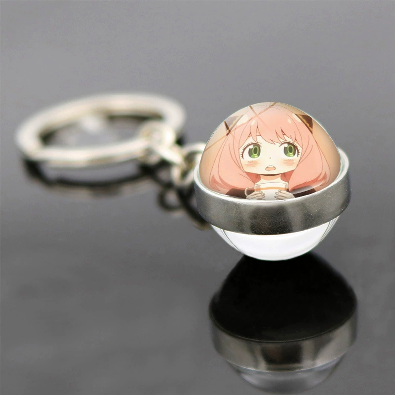 Double-sided glass pendant for keys, keychain, accessory