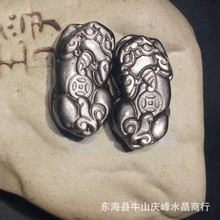 厂家供应银曜石单钱貔貅吊坠黑曜石流行手链DIY配件男女时尚饰品
