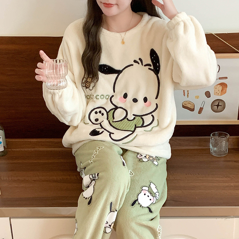 (2개) 십대 큰 어린이 잠옷 여성 산호 벨벳이 초기 기모 여고생 중학생 가을과 겨울 세트