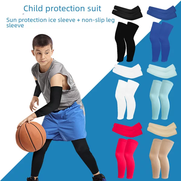 Sharetour Sun Protection Sleeves, Summer Breathable Ice Silk Leg Sleeves, Combination Style for Outdoor Cycling, Children's High-Elastic Ice Sleeves
